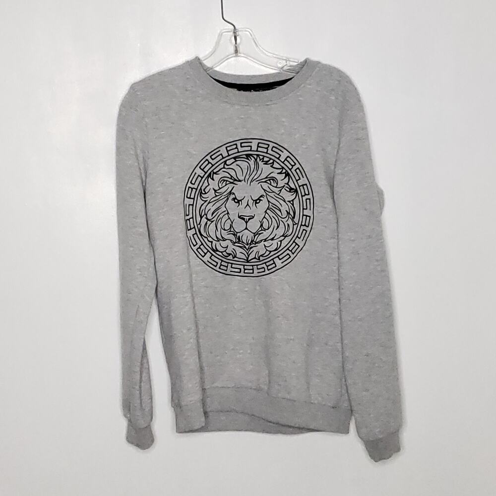 Black Star Wear Lion Graphic Print Sweatshirt Gray Crew Neck Russia Small - Picture 8 of 10